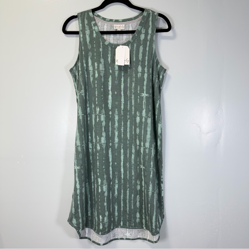 Wonderly Studio Green Tie Dye Sleeveless Knit Dress Medium Lightweight NWT